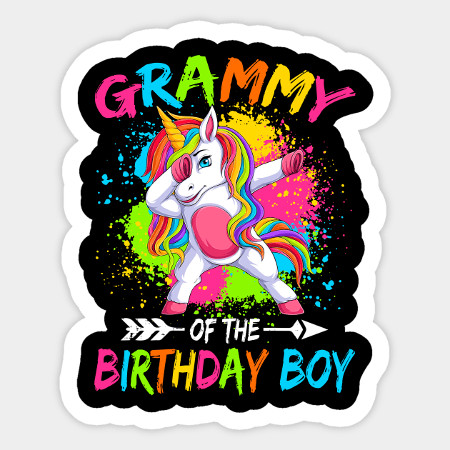 Grammy of the Birthday Boy Glows Retro 80's Unicorn Party Sticker by DerekSpencer